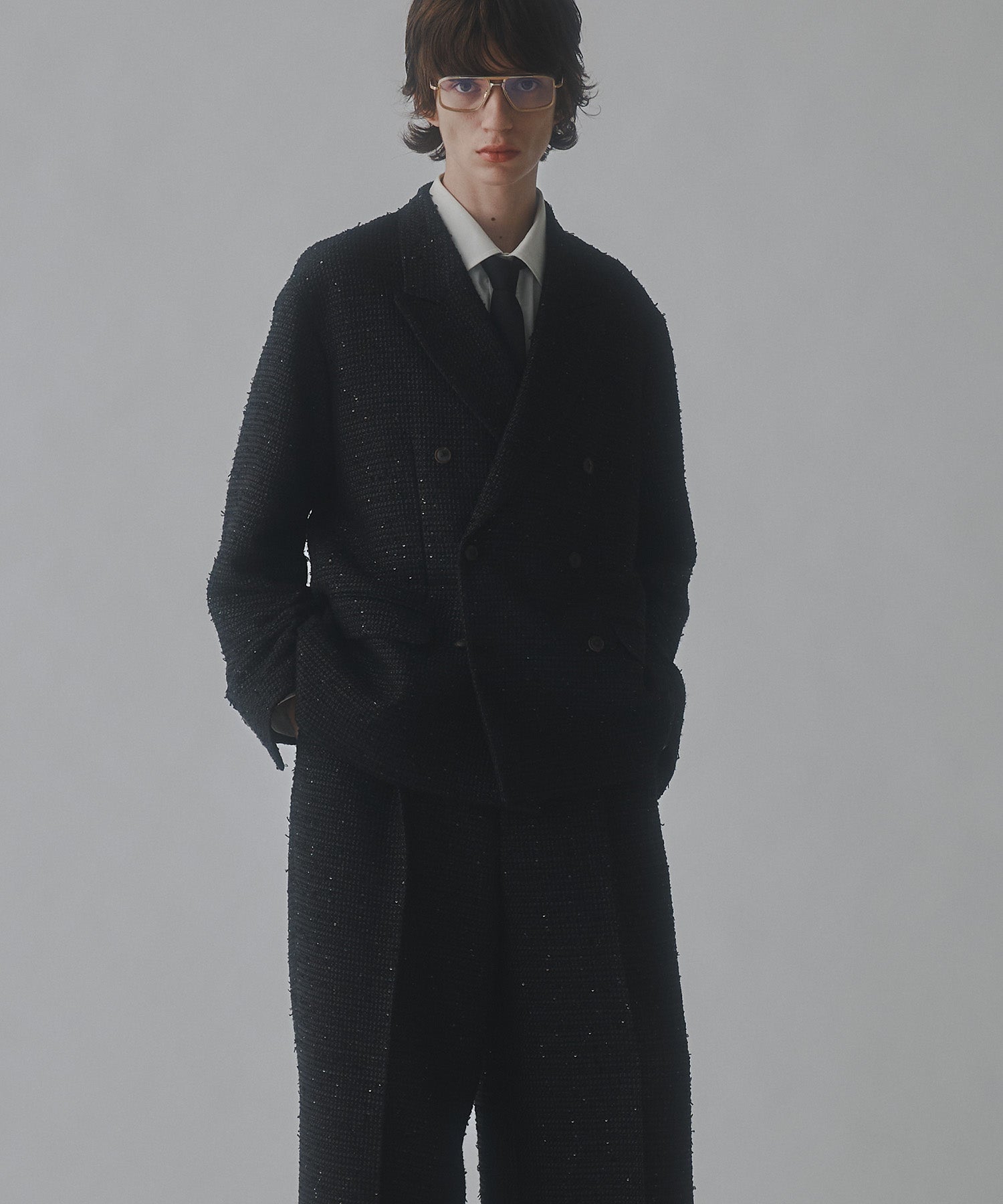 【MAISON SPECIAL for 久遠】Prime-Over Sparkly Black Peaked Lapel Double Jacket