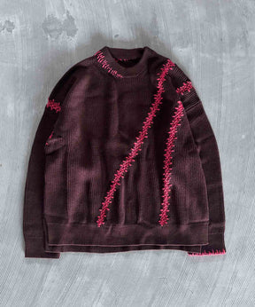 【24AW PRE-ORDER】Barbed Wire Embroidery Prime-Over Crew Neck Knit Pullover