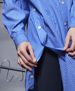 【SALE】Prime-Over Supima Cotton Typewriter Stripe Maxi Shirt Coat